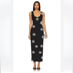 elliatt delia black 3d floral diamante long maxi party gown dress size small NEW
